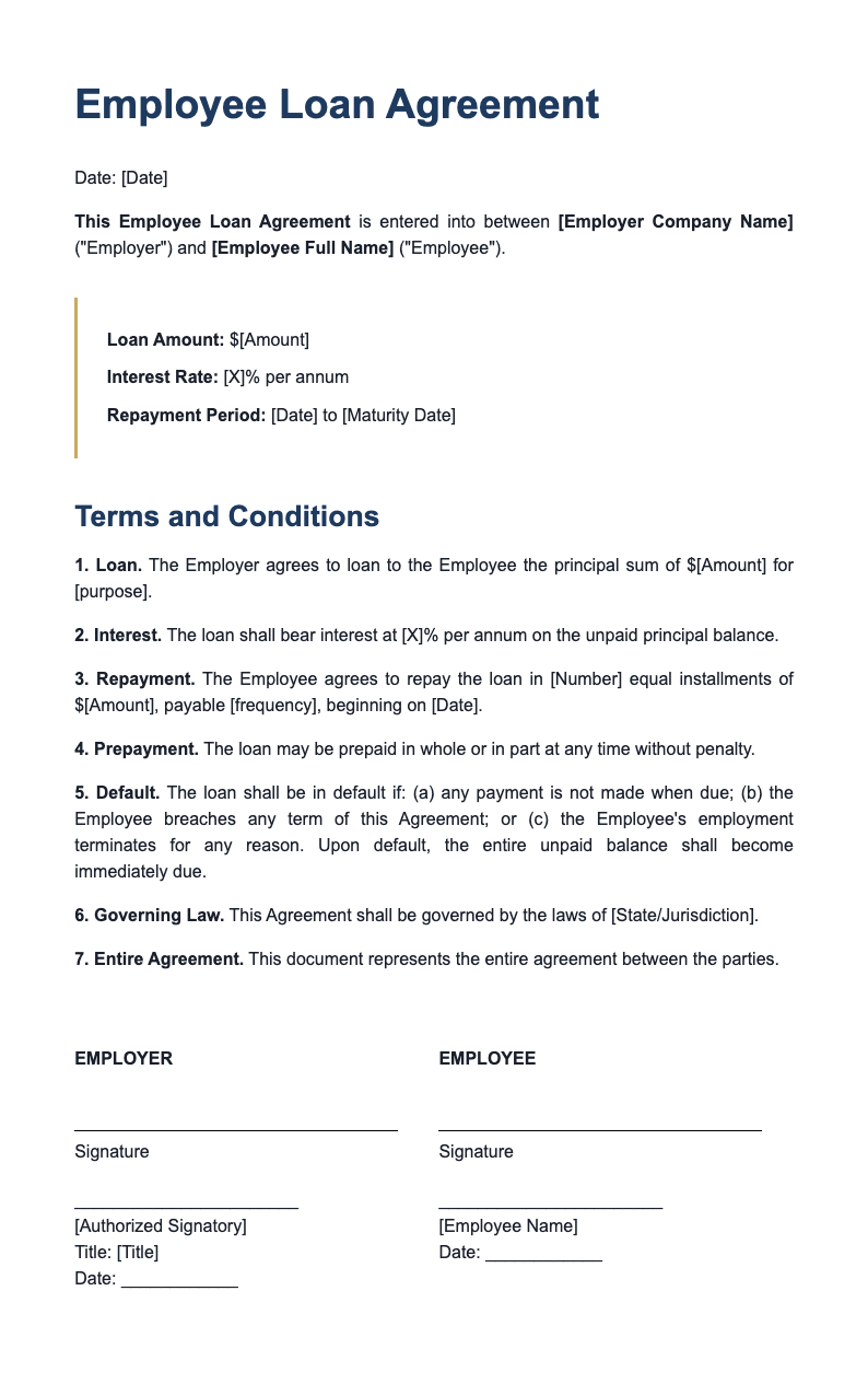 Contemporary Warm Employee Loan Agreement